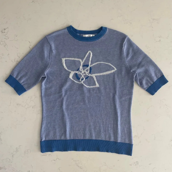 Daily Thread Short Sleeve Crew Neck Knit Sweater Duotone Blue + White Sz XS NWT - Picture 8 of 8